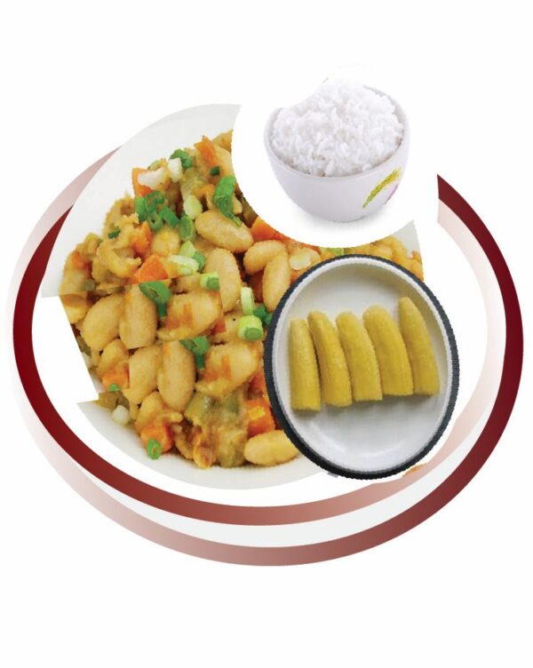 White Beans Baked - Served with White Rice of Fried Sweet Plantains - Light Healthy Foods